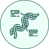 DNA strand with data representation icon.