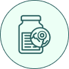 Medicine bottle with a virus symbol icon.